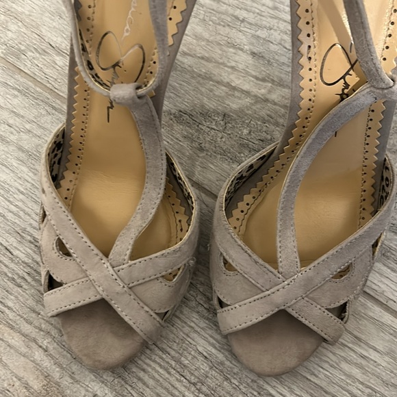Elephant Gray suede Jessica Simpson Jeraldine peep toe heels worn once - Picture 3 of 3